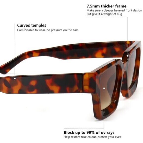 ⚡Men Black Leopaed Fashion Trendy Square Shades Rectangle Designer SunGlasses - Picture 7 of 7